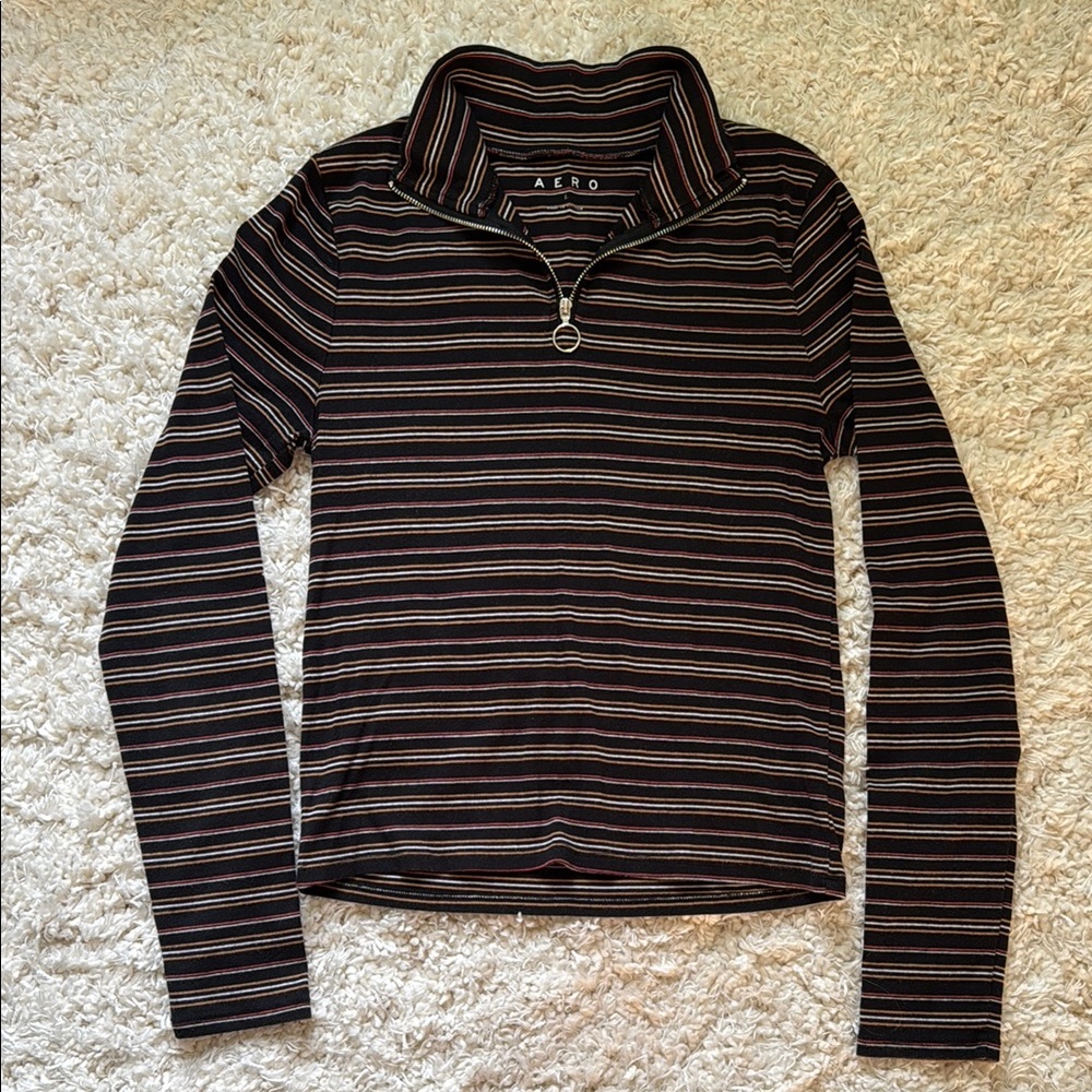 Black, Yellow and Red Striped Aeropostale Women's Long Sleeve Shirt